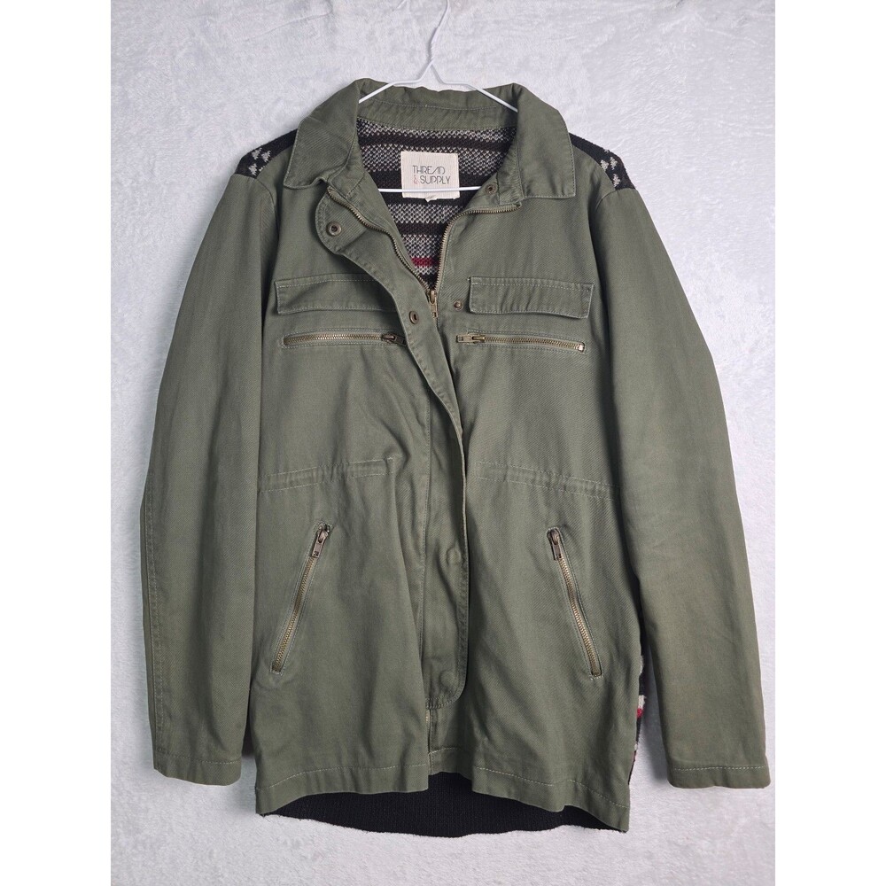 Thread & Supply Aztec Back Knit Utility Jacket Army Green Size M